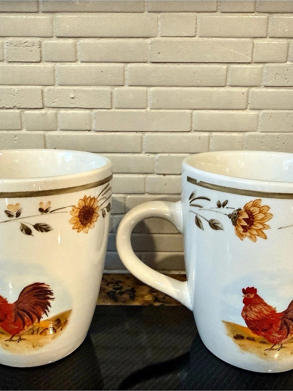 Gibson Everyday Rooster & Sunflower Mugs Set of 2 White & Orange